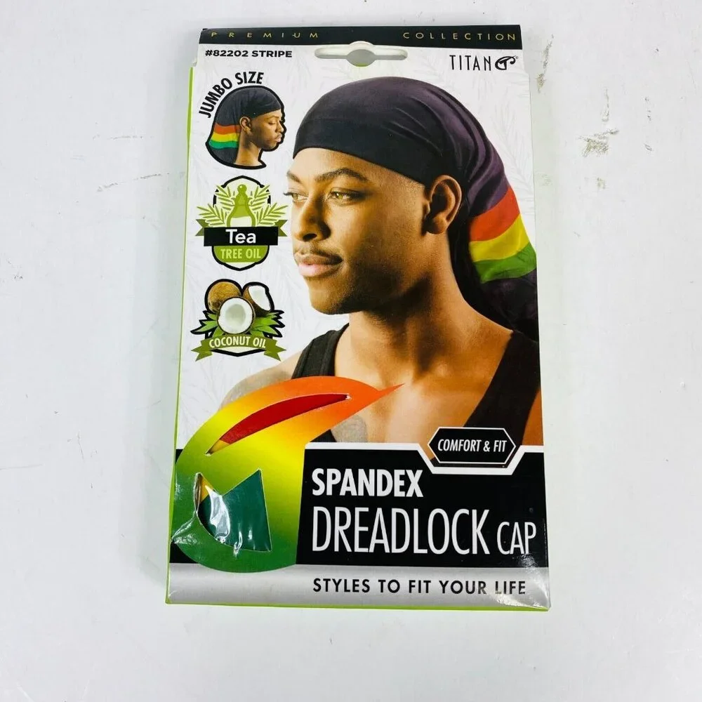 Titan Tea Tree & Coconut Oil Spandex Dreadlock Cap Jumbo Size #82202 Stripe 2-Pk
